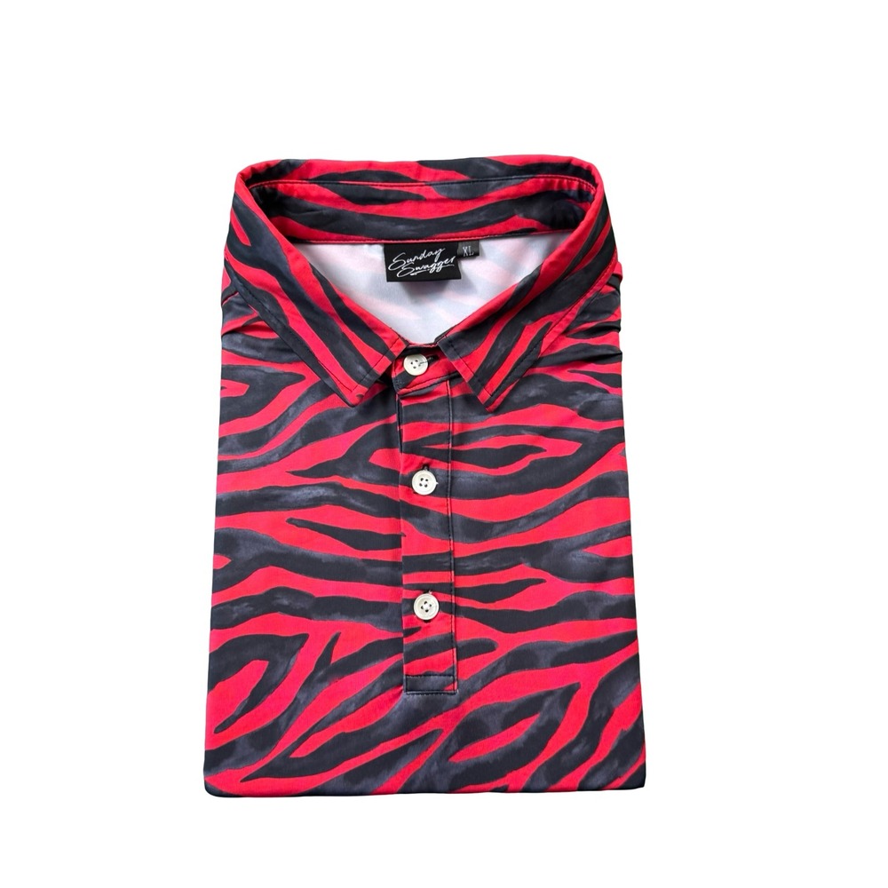 Sunday Swagger Red Black Tiger Striped Performance Golf Polo Size XL